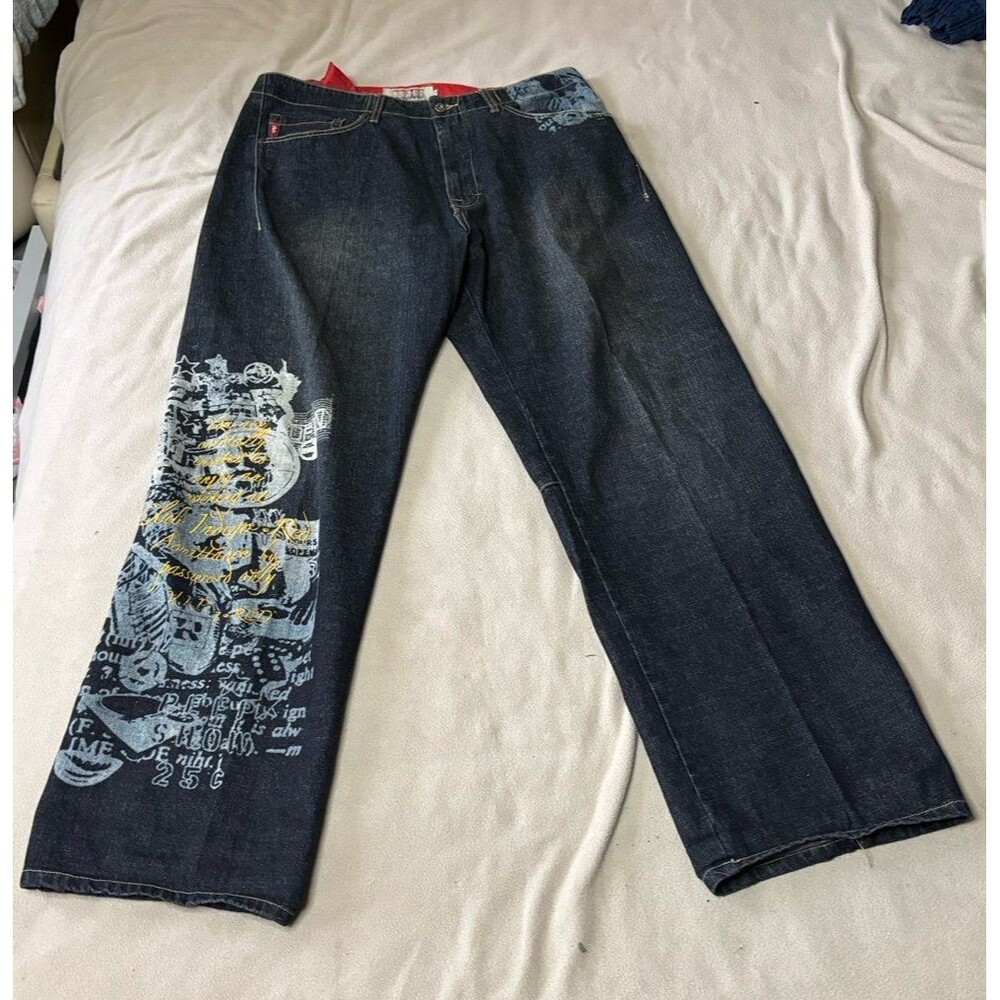 Vintage Indigo Red Lux Industrial Y2K Grunge Denim Jeans Blue Men's 38 x 33